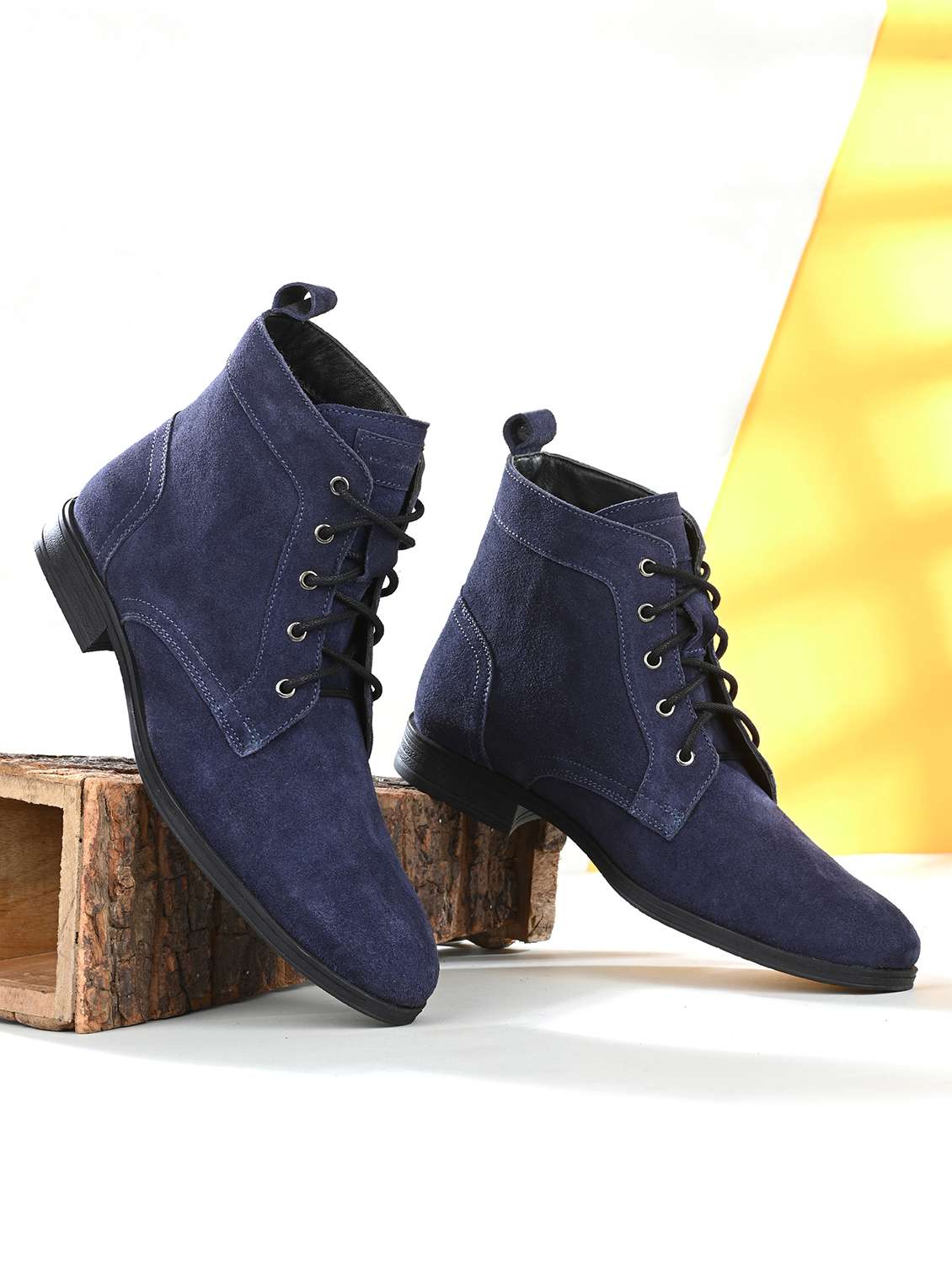 men navy blue lace up boot