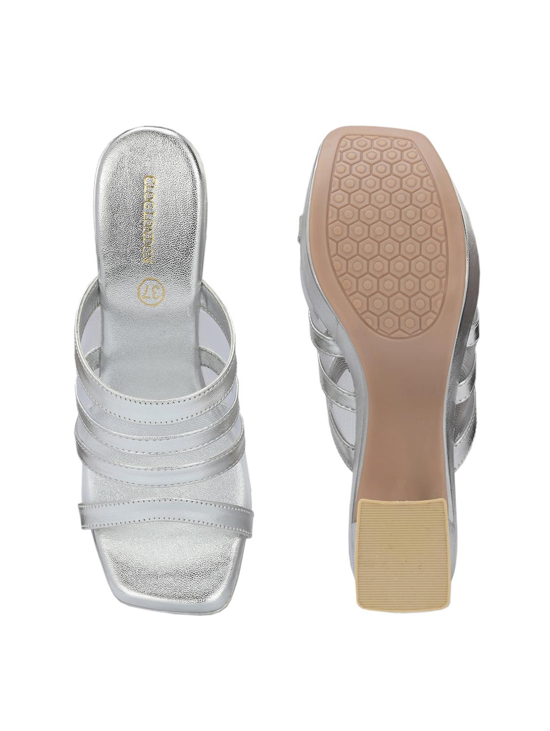 women silver slip on block heels - 21986902 - Standard Image - 7