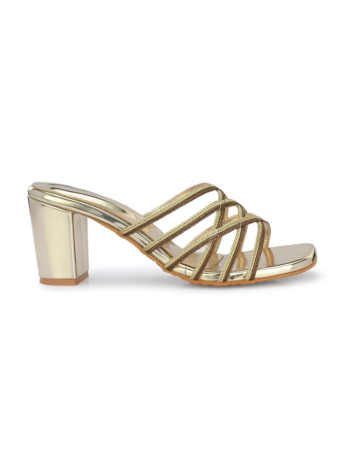Women Gold Slip On Block Heels