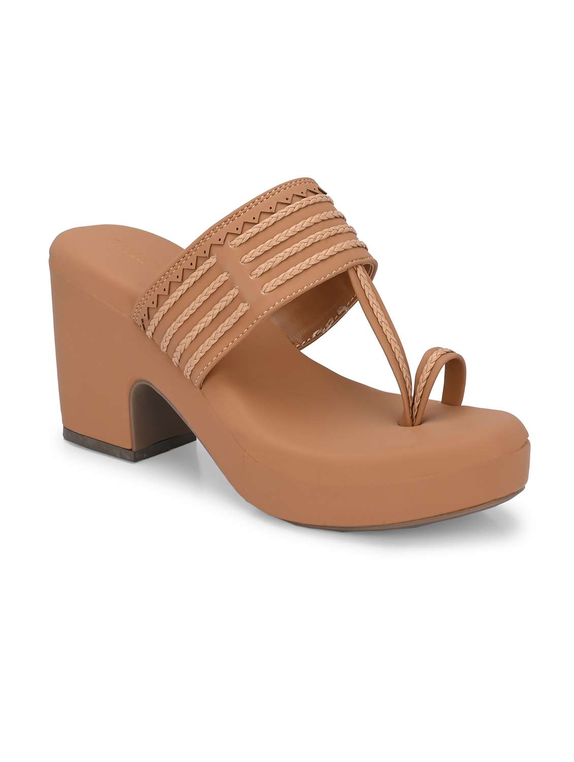 women tan one toe block heel sandal - 21986908 -  Standard Image - 2