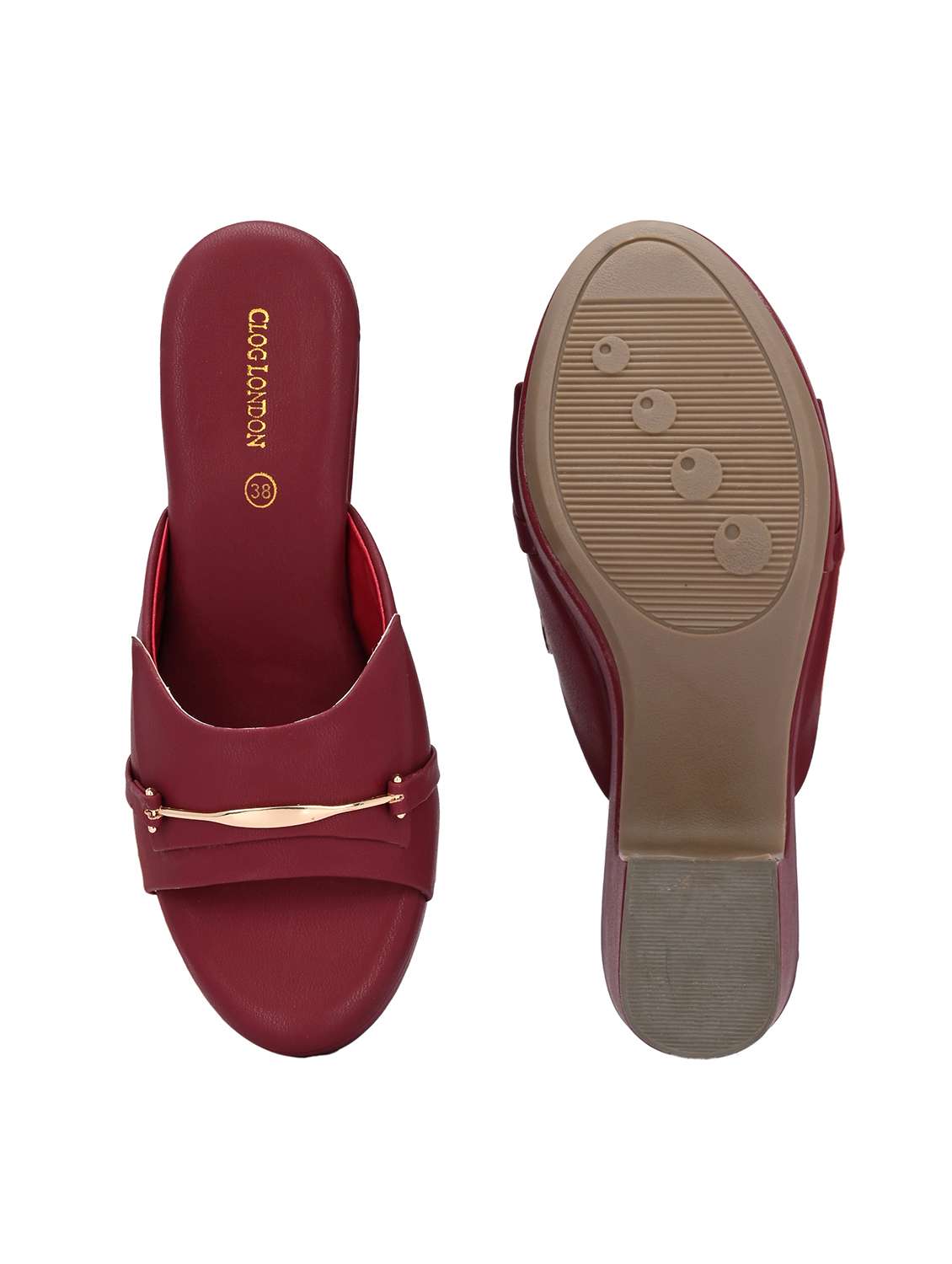 women maroon slip on block heels - 21986909 -  Standard Image - 7