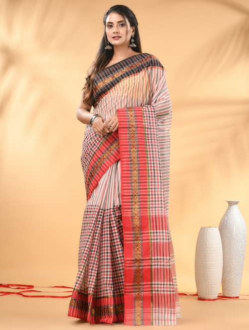 women checkered tant saree - 21986918 -  Standard Image - 0