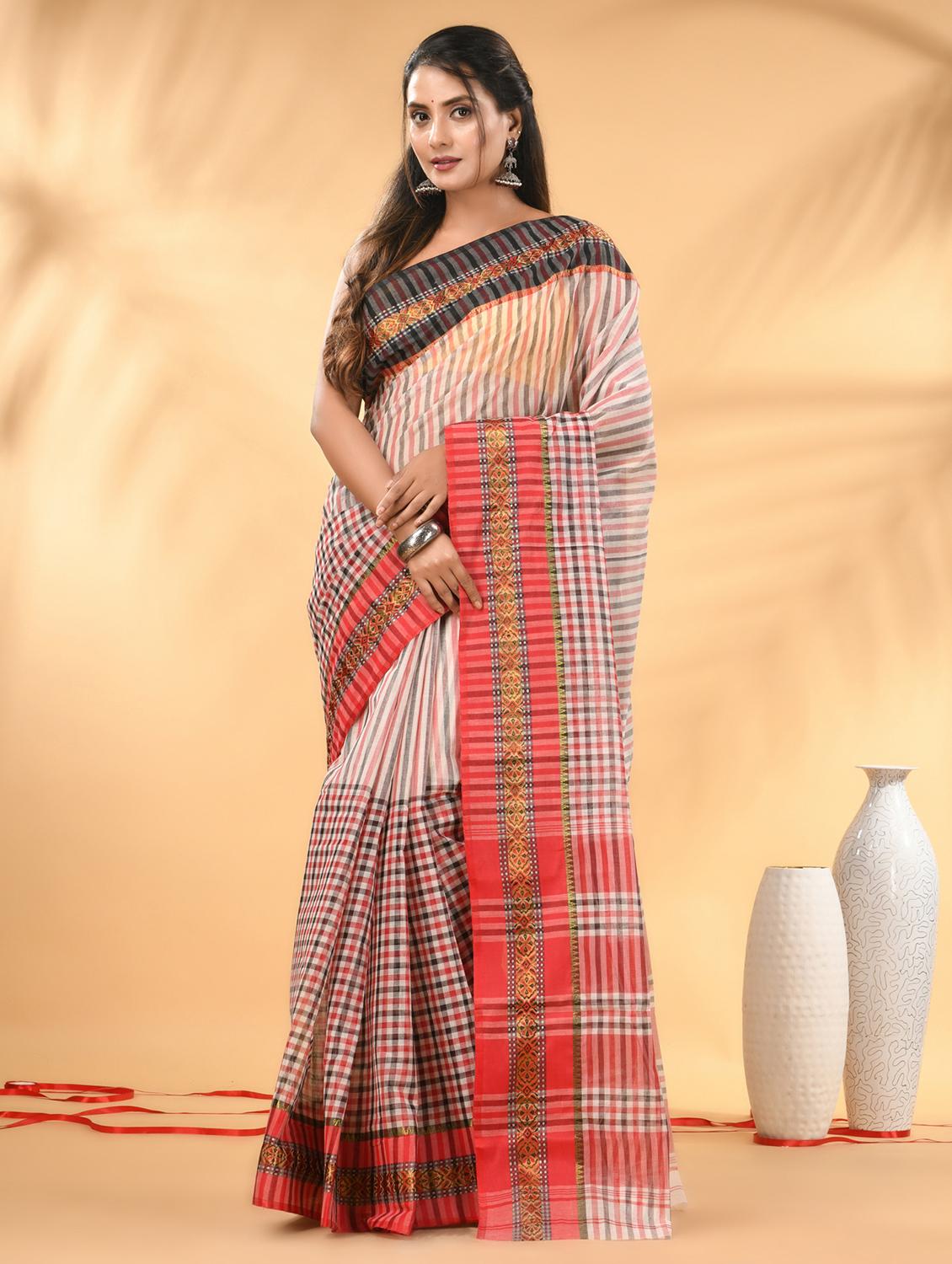 women checkered tant saree - 21986918 - Standard Image - 2