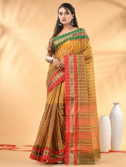 women checkered tant saree - 21986920 -  Standard Image - 0