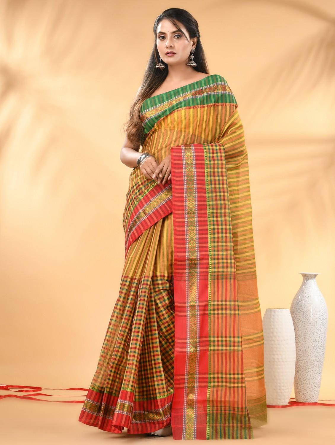 women checkered tant saree - 21986920 -  Zoom Image - 0