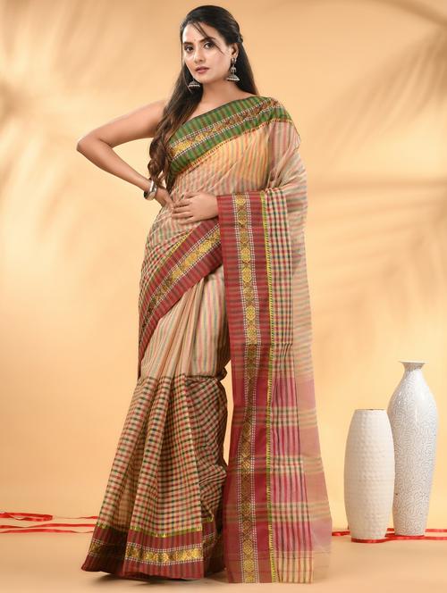 women checkered tant saree - 21986921 - Standard Image - 0