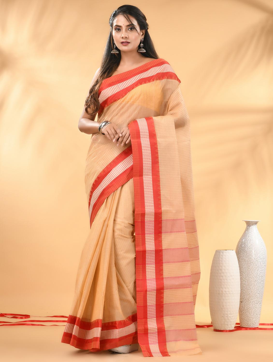 women striped tant saree - 21986925 -  Zoom Image - 0