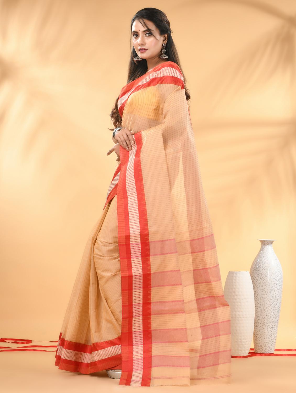women striped tant saree - 21986925 - Standard Image - 2