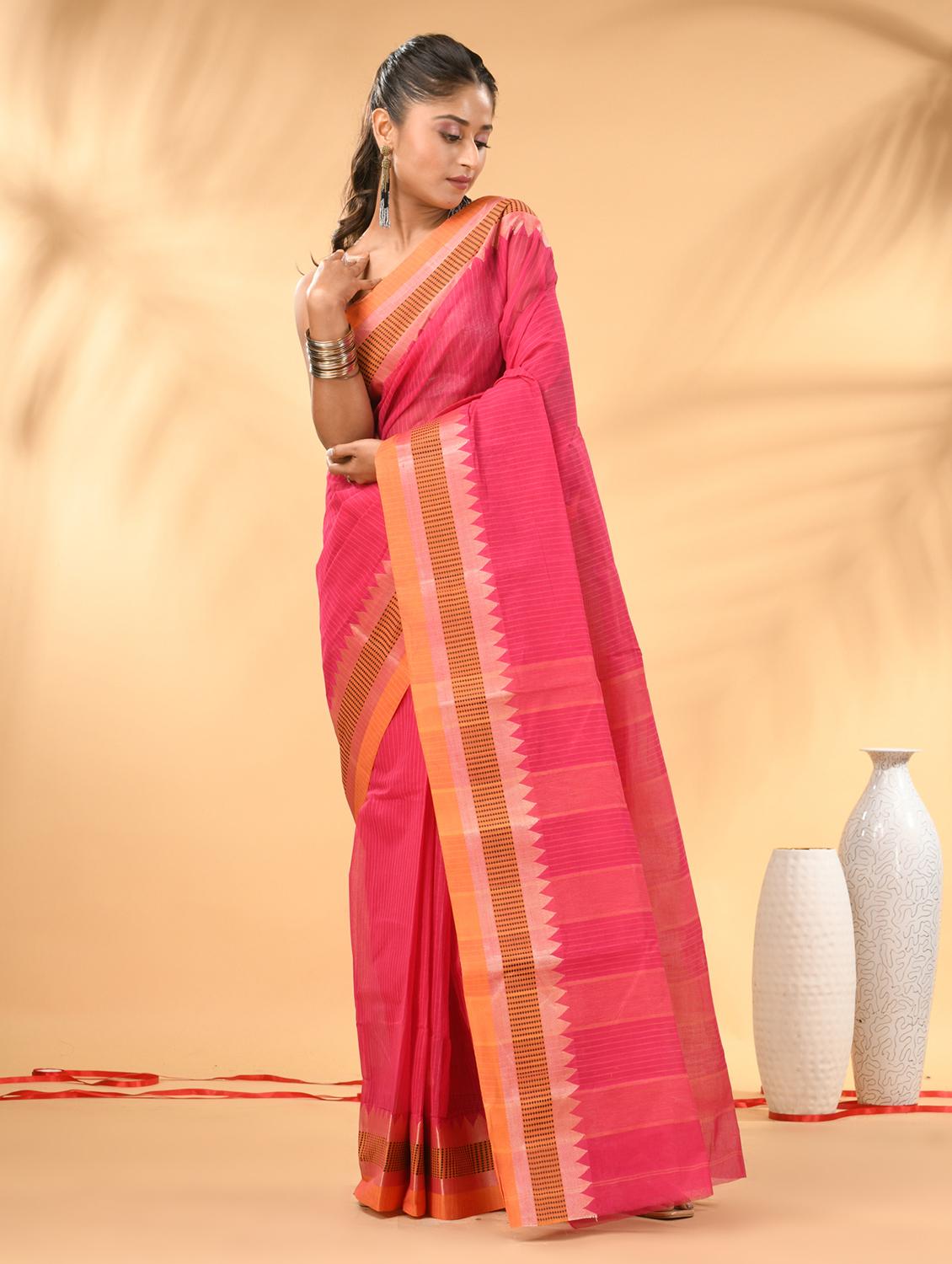 women striped tant saree - 21986926 - Standard Image - 2