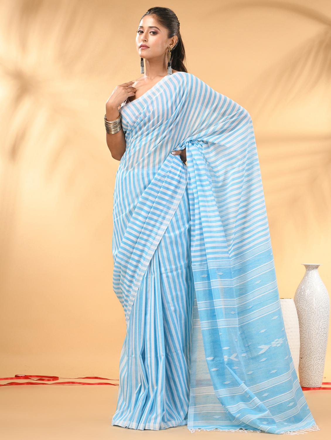 women striped handloom saree with blouse - 21986951 - Standard Image - 2
