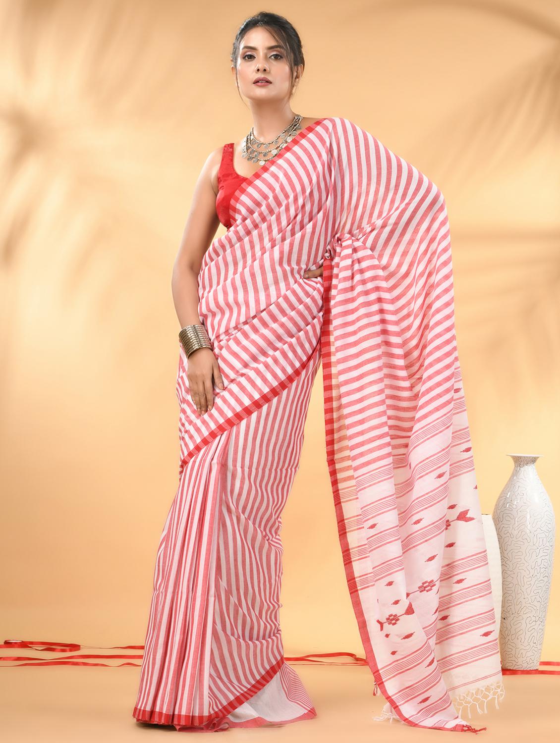 women striped handloom saree with blouse - 21986952 - Zoom Image - 0