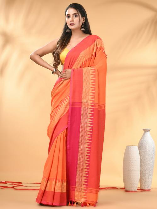women solid with bordered handloom saree with blouse - 21986963 -  Standard Image - 0