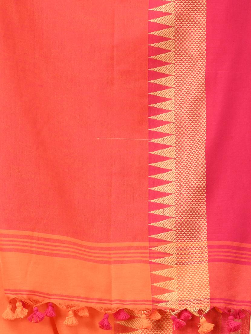women solid with bordered handloom saree with blouse - 21986963 - Standard Image - 2