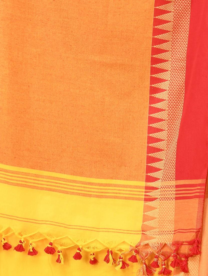 women solid with bordered handloom saree with blouse - 21986966 - Standard Image - 2