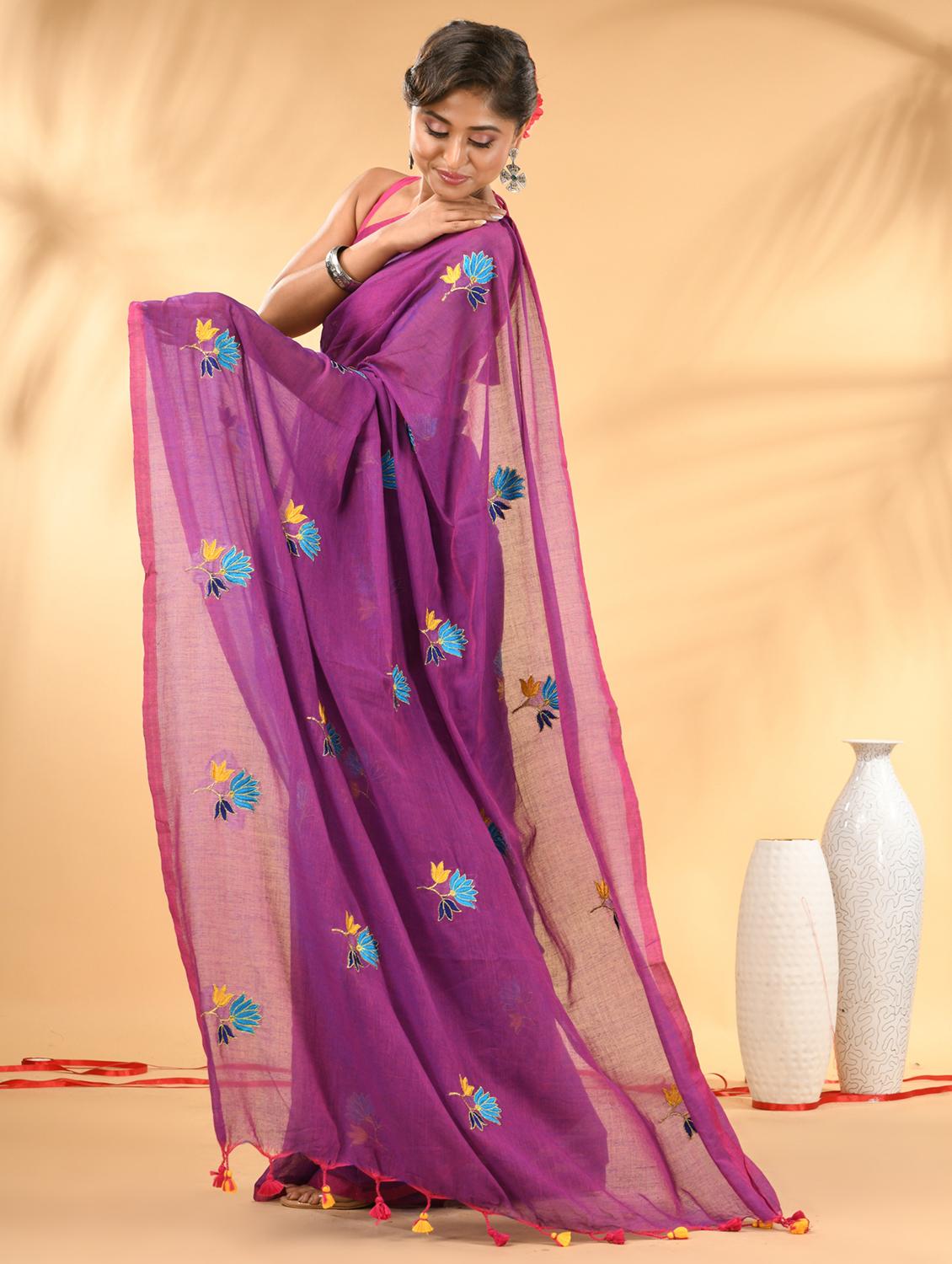 women floral embroidered handloom saree - 21987013 - Standard Image - 2
