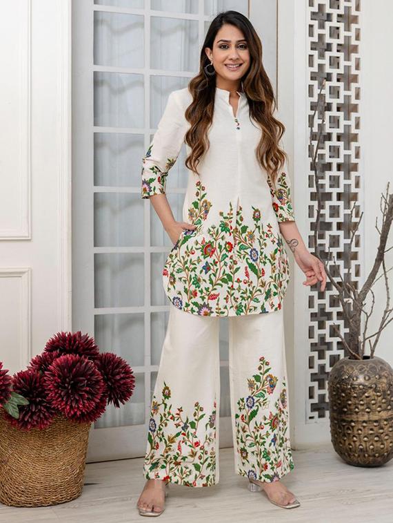 women floral three quarter sleeve ethnic co-ord set - 21987071 - Standard Image - 2
