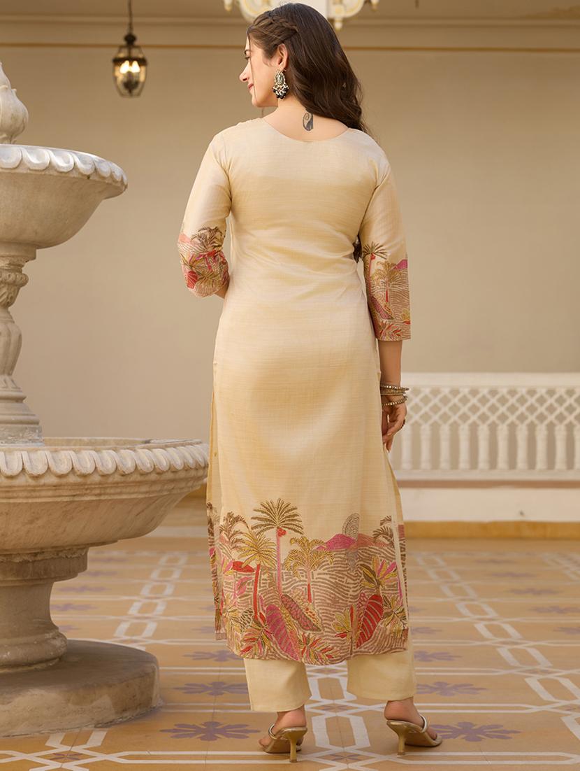 women three quarter sleeve kurta pant with dupatta set - 21987334 - Standard Image - 2