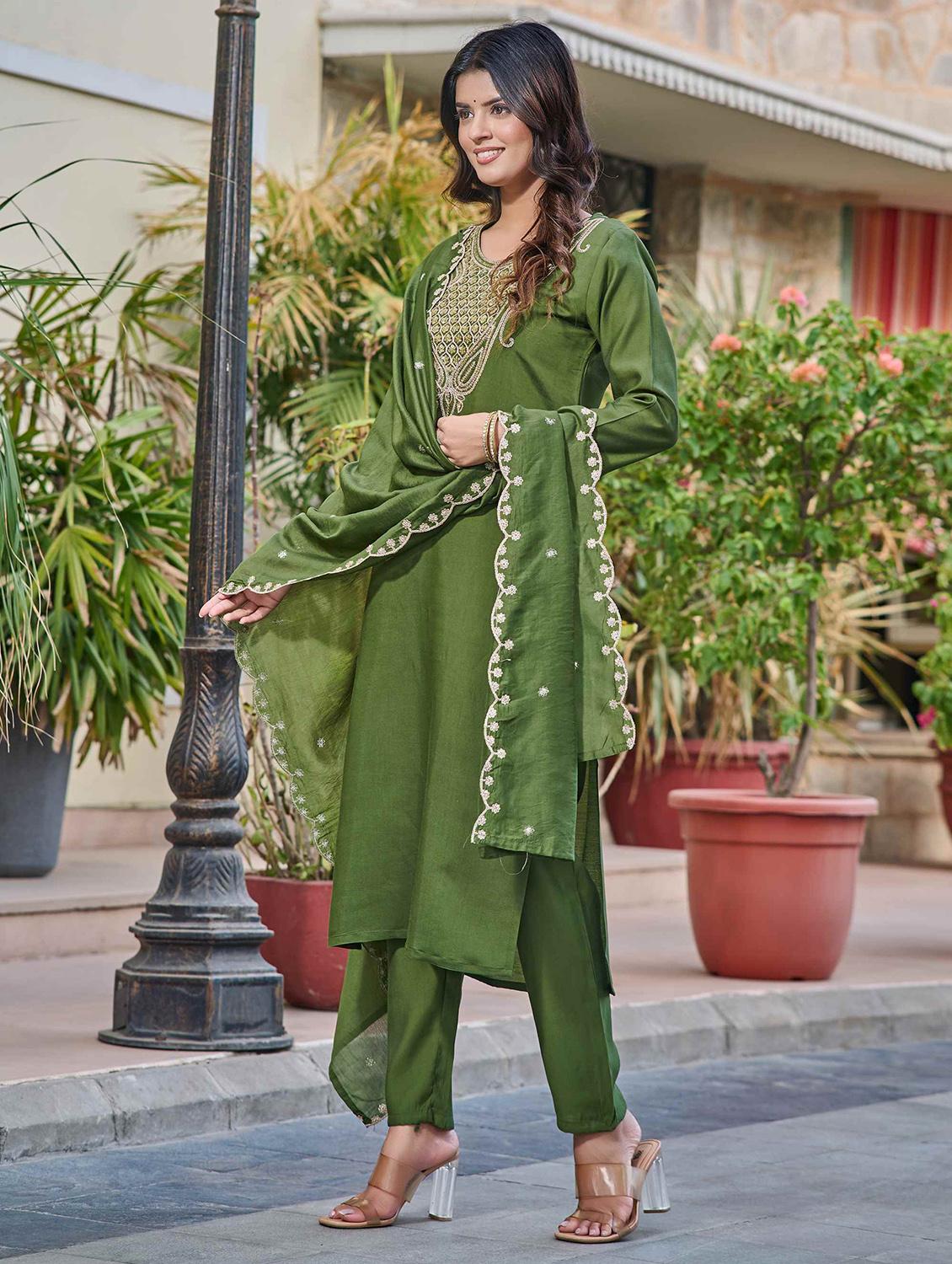 women three quarter sleeve kurta pant with dupatta set - 21987338 - Standard Image - 2