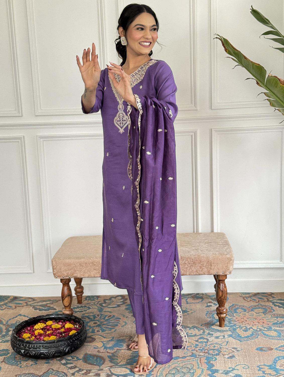 women three quarter sleeve kurta pant with dupatta set - 21987341 - Standard Image - 2