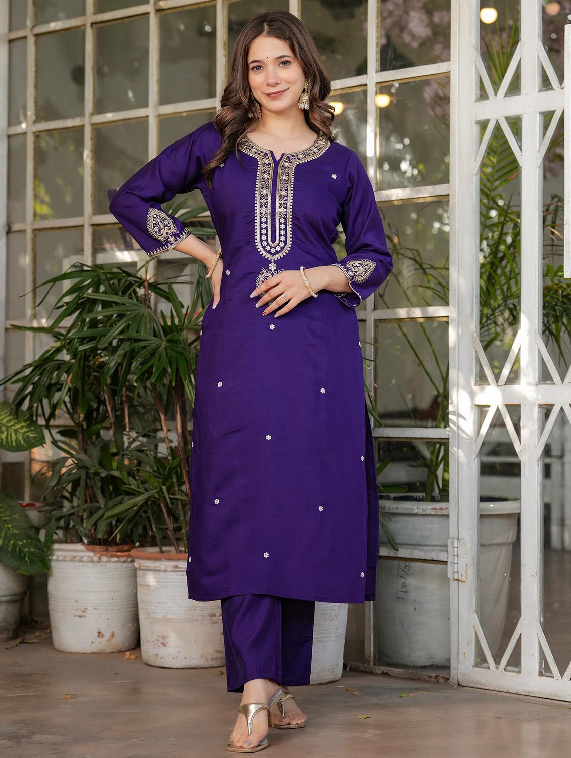 women three quarter sleeve kurta pant with dupatta set - 21987363 - Standard Image - 2