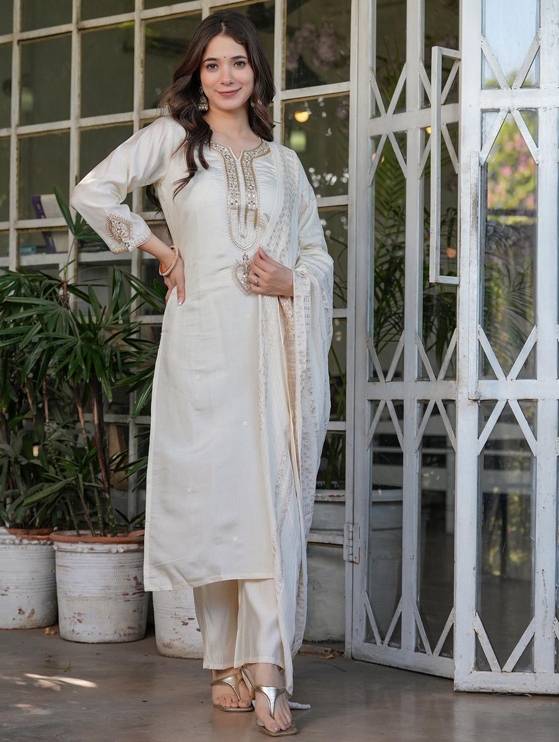 women three quarter sleeve kurta pant with dupatta set - 21987365 - Standard Image - 2