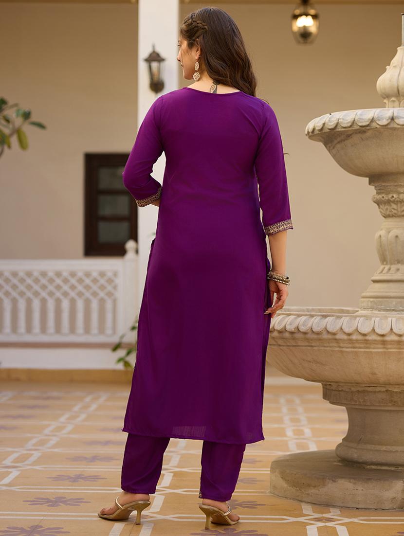 women three quarter sleeve kurta pant with dupatta set - 21987387 - Standard Image - 2