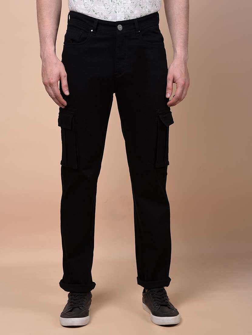 men plain mid rise full length straight fit jeans