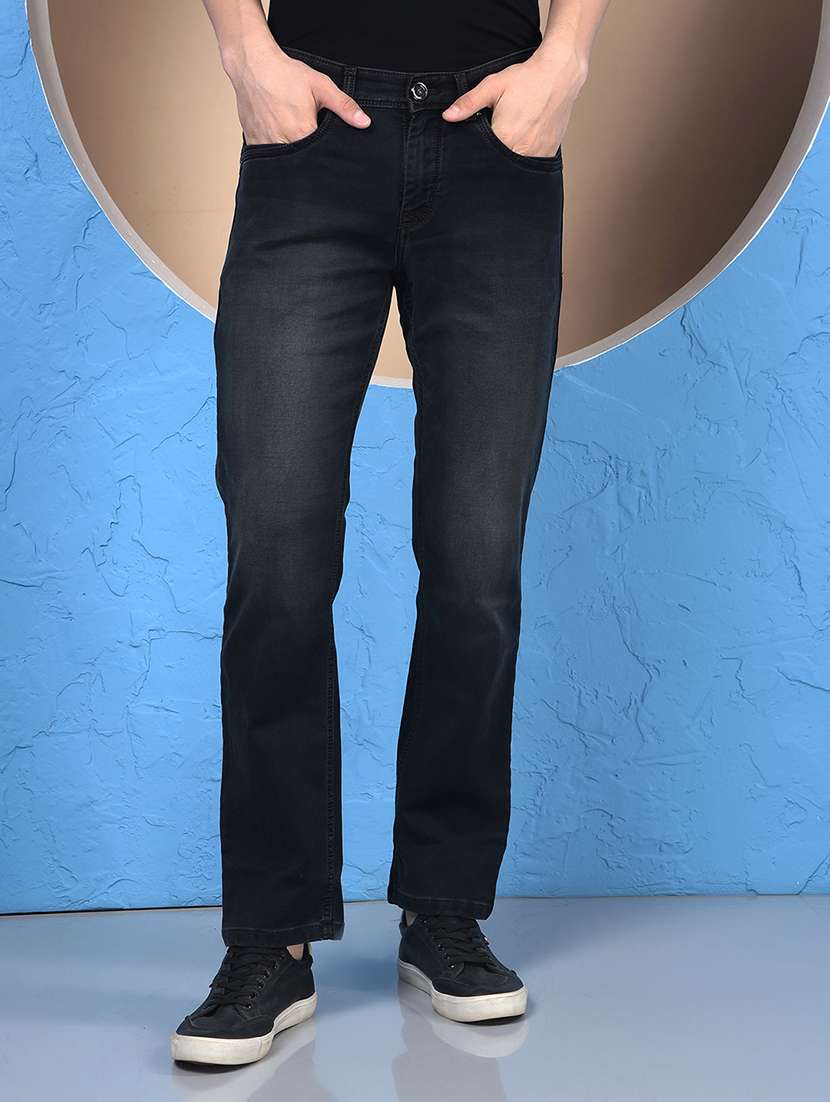 men plain mid rise full length straight fit jeans