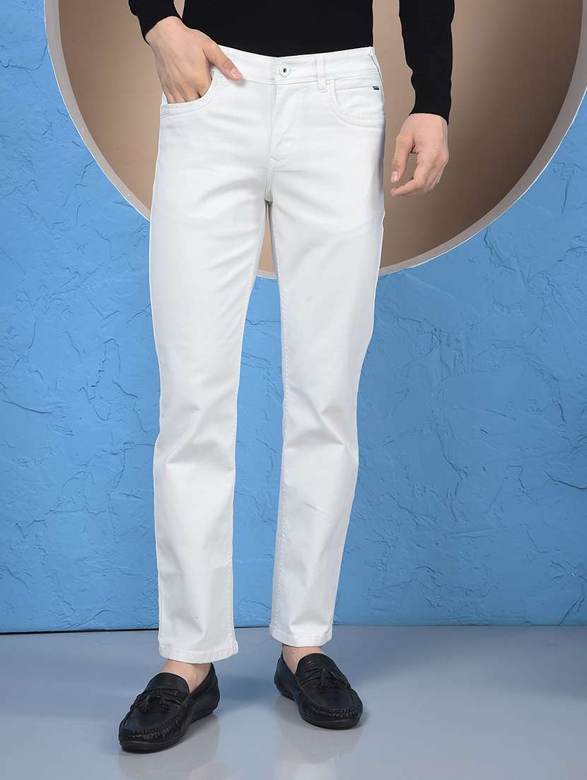 men plain mid rise full length straight fit jeans
