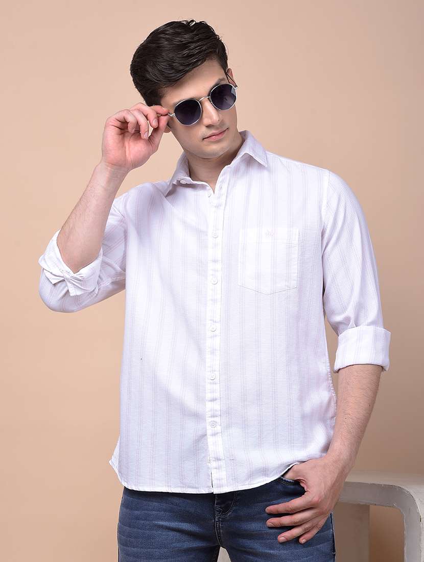 men striped long sleeve slim fit casual shirt