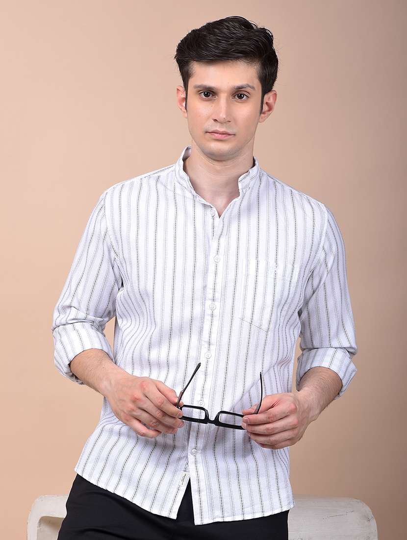 men striped long sleeve slim fit casual shirt