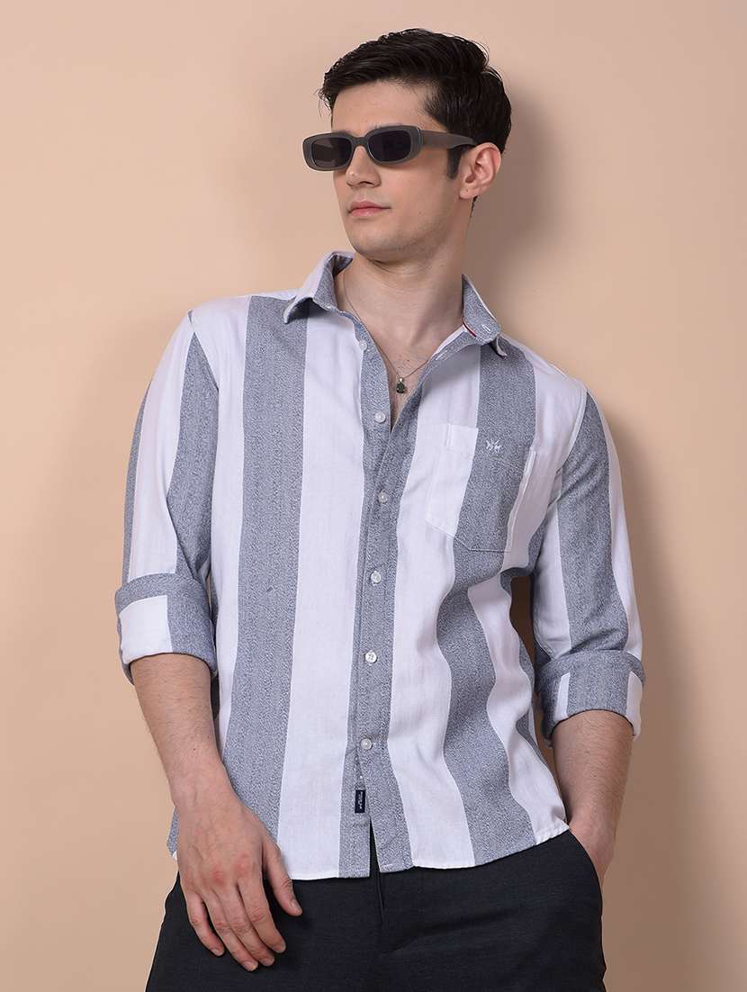 men striped long sleeve regular fit casual shirt - 21987443 - Zoom Image - 0