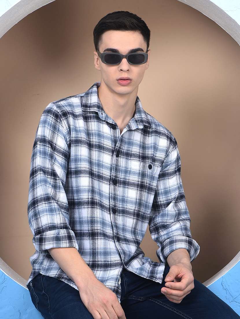 men checkered long sleeve slim fit casual shirt