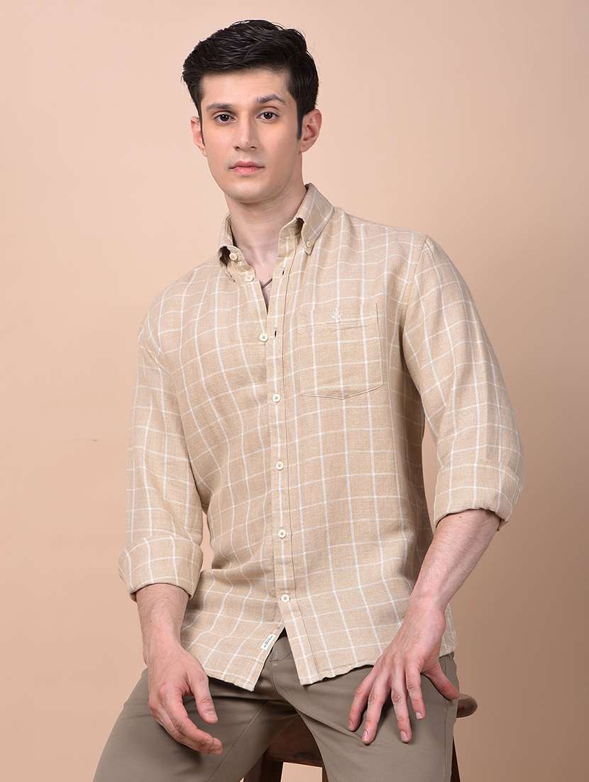 men checkered long sleeve slim fit casual shirt