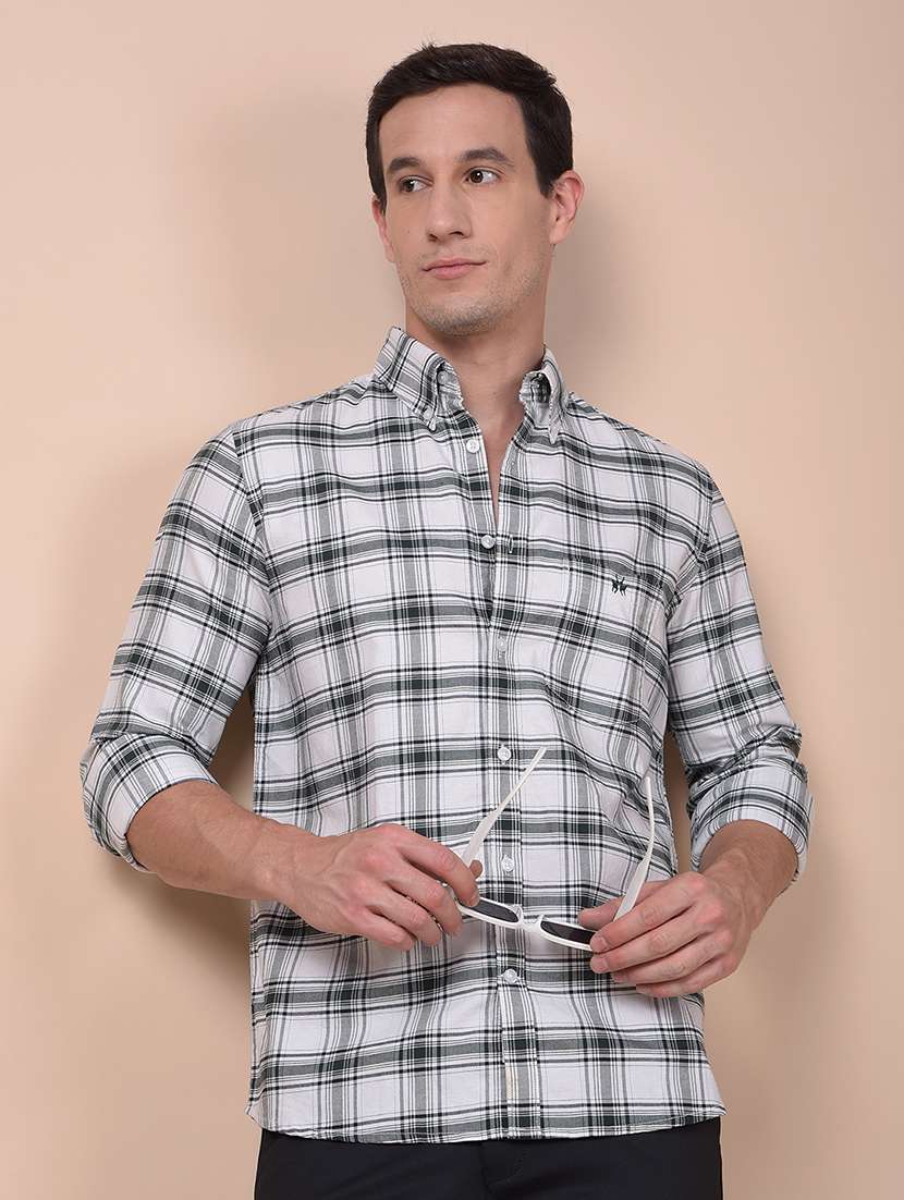 men checkered long sleeve slim fit casual shirt
