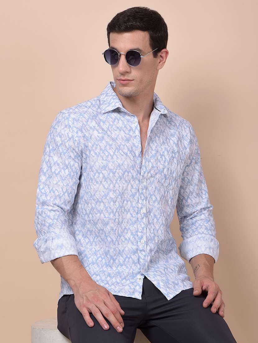 men printed long sleeve slim fit casual shirt