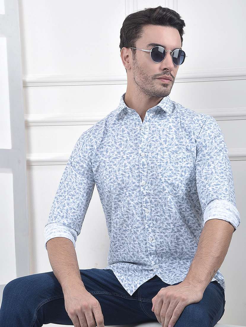 men printed long sleeve slim fit casual shirt