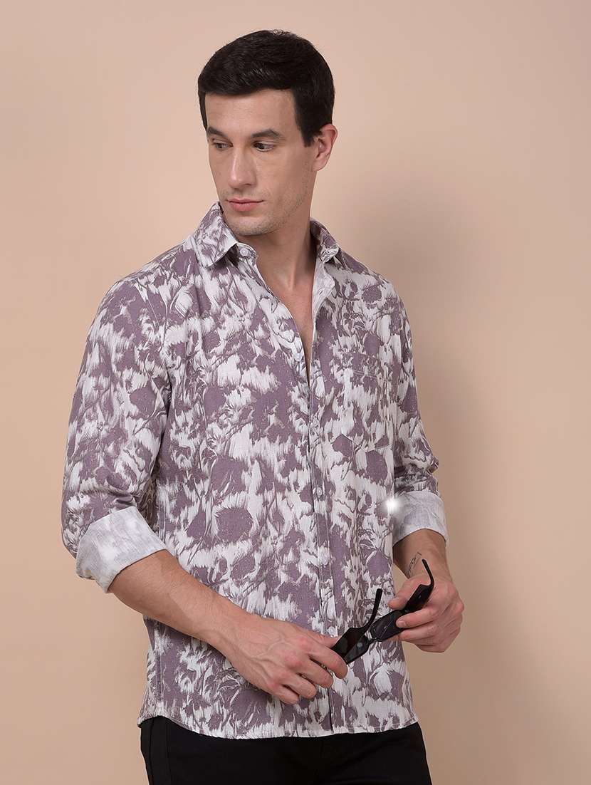 men printed long sleeve slim fit casual shirt