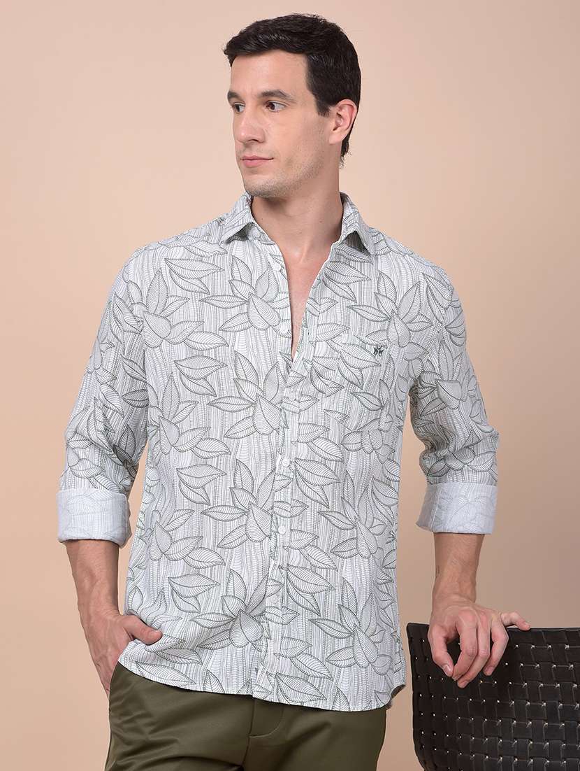 men printed long sleeve slim fit casual shirt
