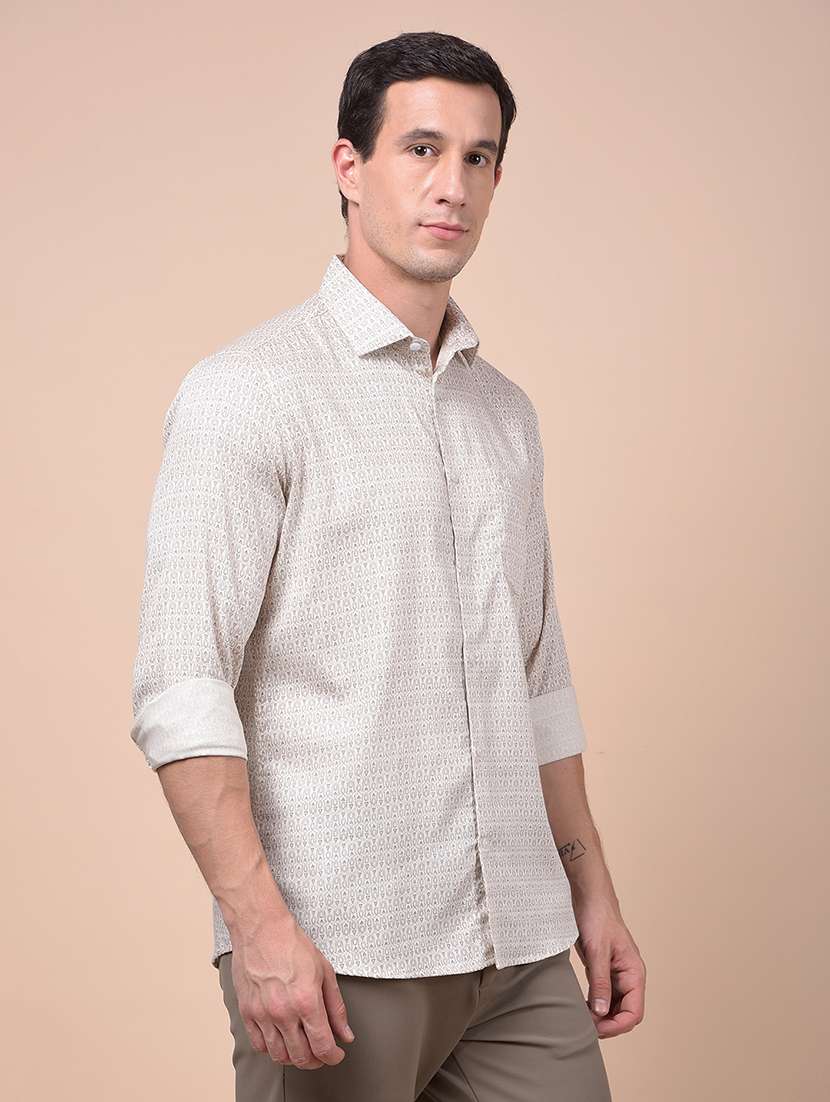 men printed long sleeve slim fit casual shirt - 21987520 -  Standard Image - 2