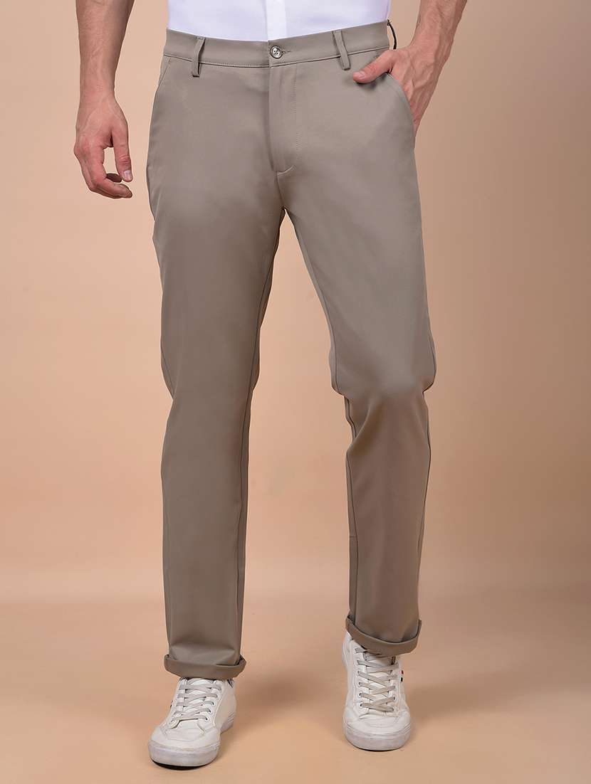 men solid mid rise flat front casual chinos 