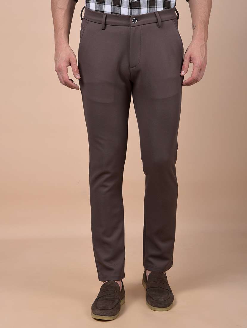 men solid mid rise flat front casual chinos 