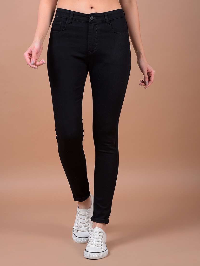 women solid mid rise slim fit jean