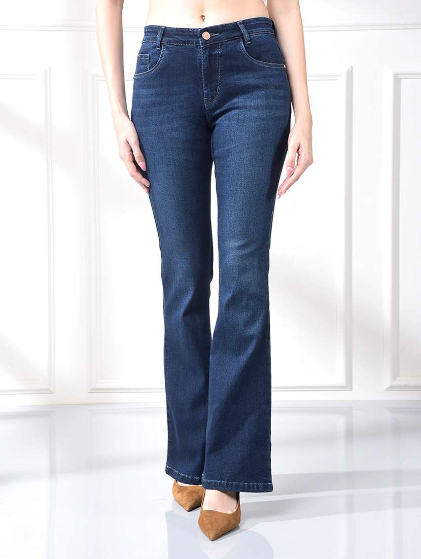 women solid mid rise bootcut jean
