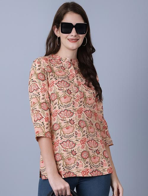 women floral three quarter sleeve straight kurta - 21987624 - Standard Image - 0