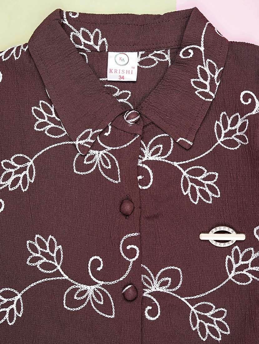 girls embroidered three quarter sleeve top - 21987718 -  Standard Image - 2