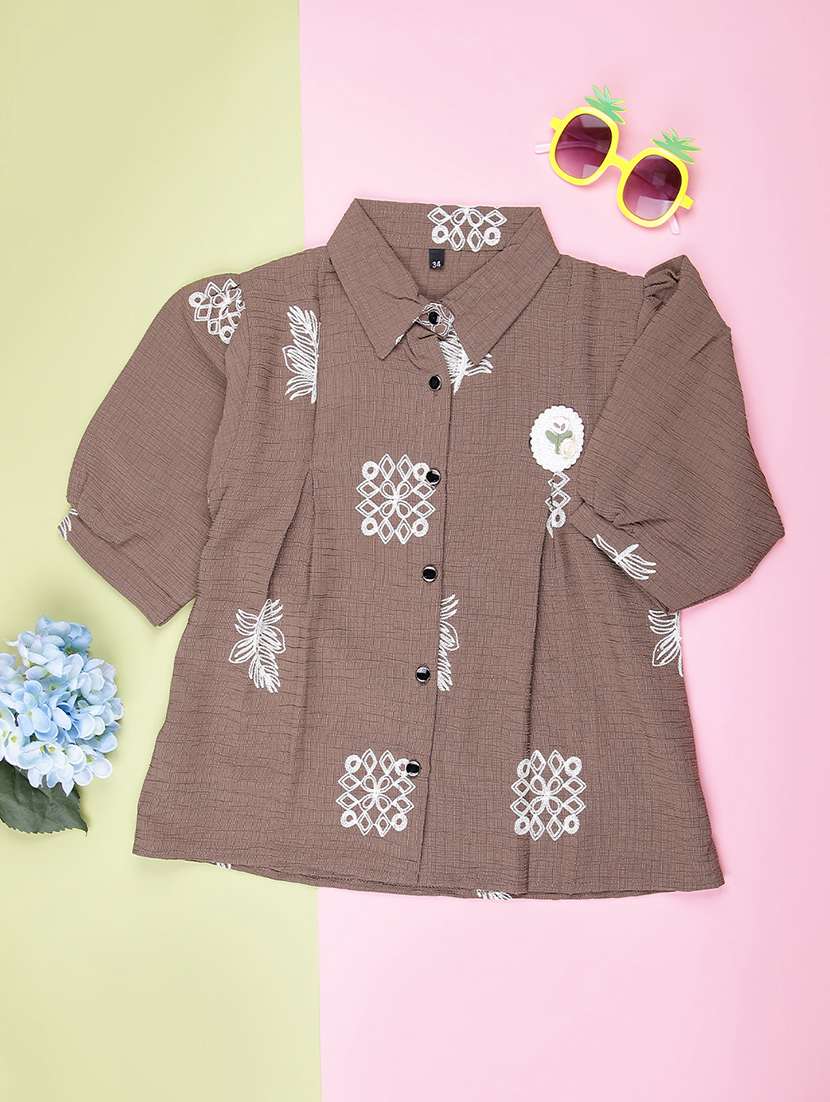 girls embroidered three quarter sleeve top