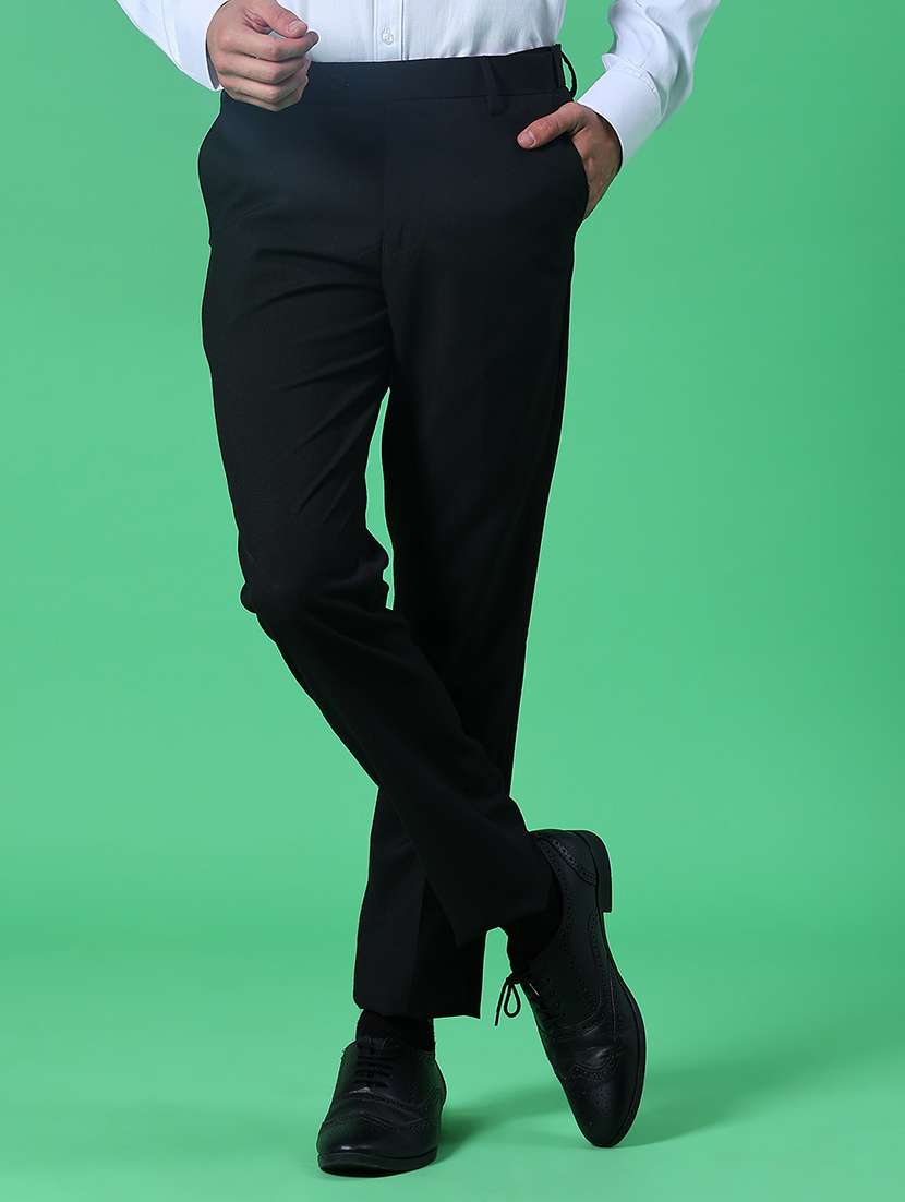 men solid mid rise flat front formal trouser