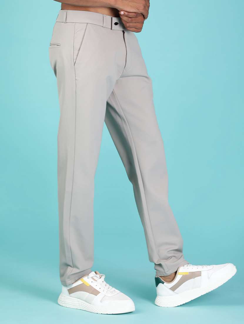 men solid mid rise flat front casual trouser - 21987879 - Standard Image - 2