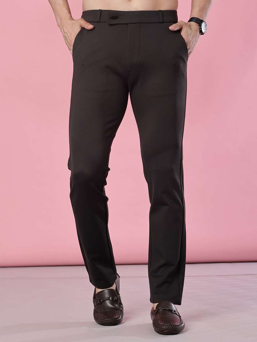 men solid mid rise flat front casual trouser - 21987882 -  Standard Image - 2